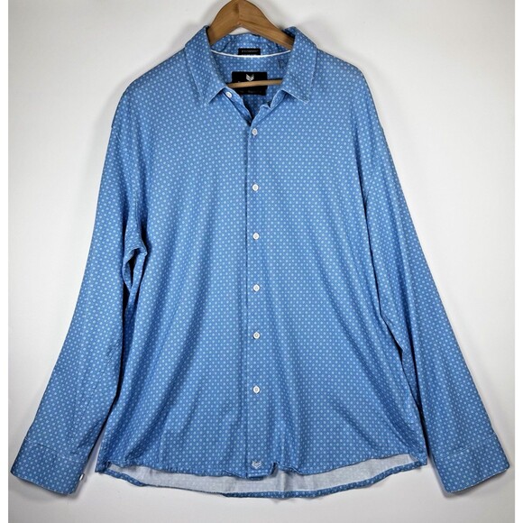 Buttercloth Icy Cotton Shirt Mens 3XL Blue Geometric Dot Long Sleeve Stretch - Picture 1 of 14